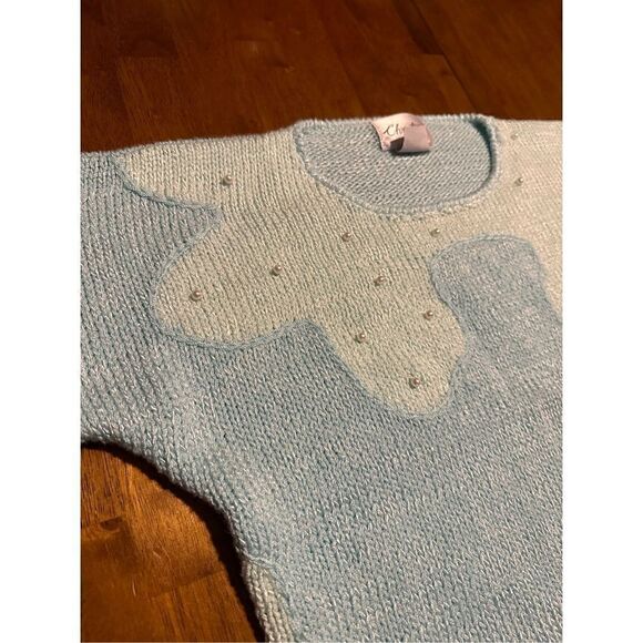 Vintage Christine Womens Embellished Pearls Teal Short Sleeve Sweater Size Small - Picture 3 of 8